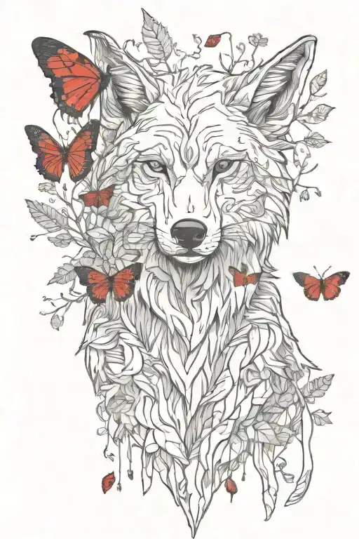 An Angry Wolf Comes Out Of The Forest With A Red Butterfly Sitting On His Ear