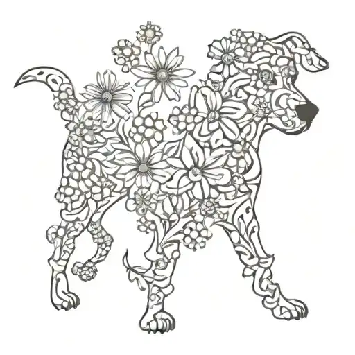 Dog Silhouette Flower Surrounded