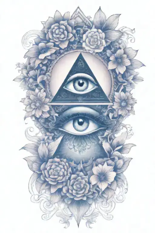 All Seeing Eye In Mandala With Flowers And Mushrooms
