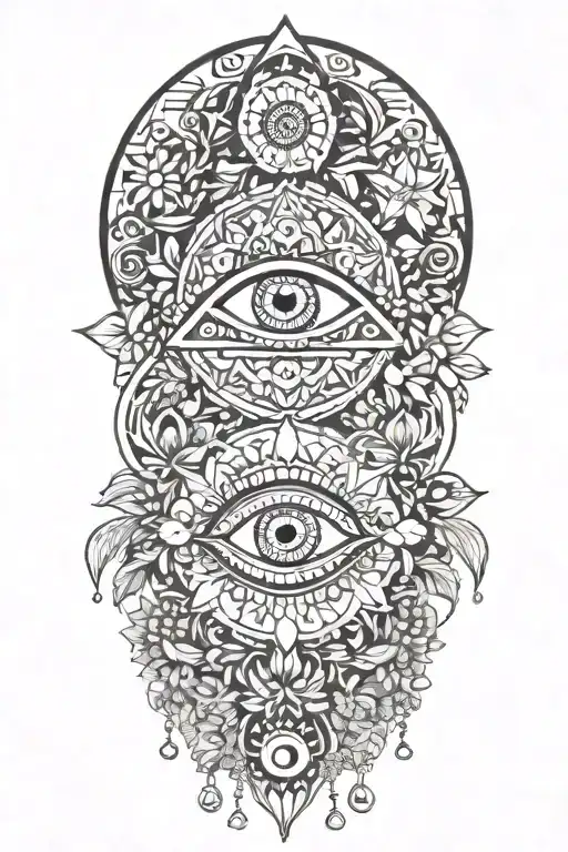 All Seeing Eye In Mandala With Flowers And Mushrooms