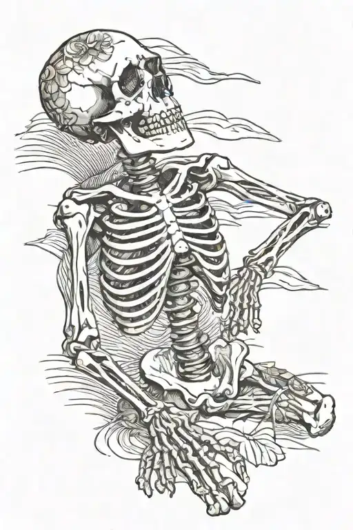 Skeleton Wearing Hawaiian T-shirt Laying Down