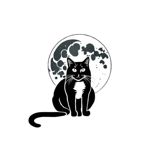 Full Moon And Black Cat Sitting