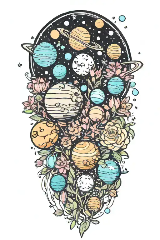 Bouquet Of Planets And Flowers