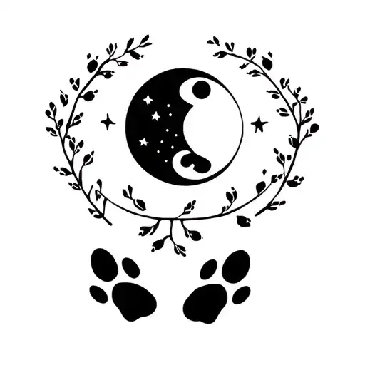 Cat Paw Prints And Moon