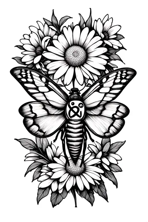 Moth With Virgo Symbol On It With Aster Flower Intertwined