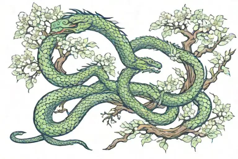 Snake Trees Mountain Dragon Flowers