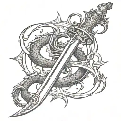 Dragon Sword Tattoo Design Featuring