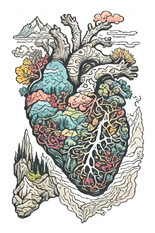 Anatomical Heart Made Up Of Colorful Mountain Scene