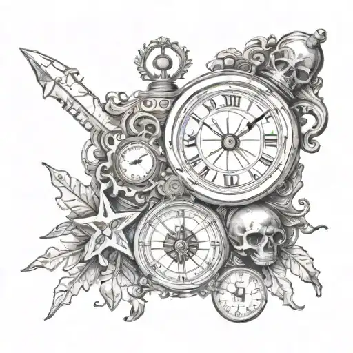 Memento Mori With Compass And Clock