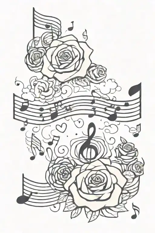 Roses And Clouds Surrounding Music Notes Floating