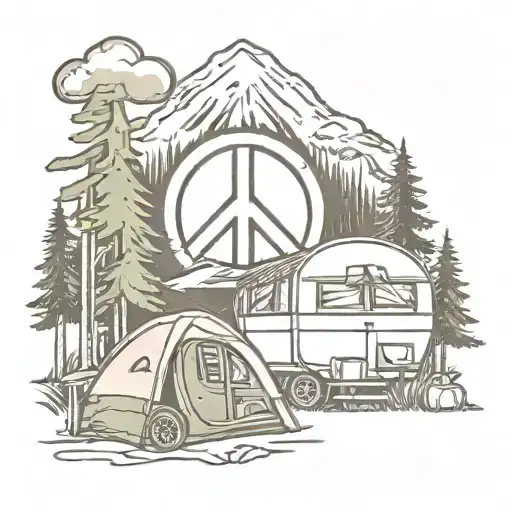 Peace Sign With Camping Cabin And Camera