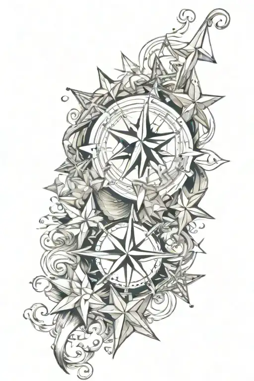 Nautical Stars And Real Diamonds On Arm Sleeve