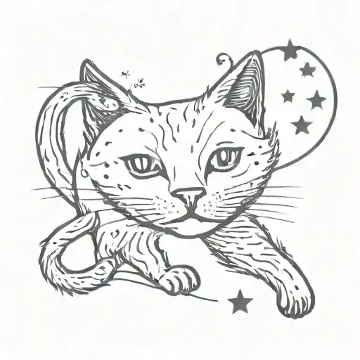 A Minimalist Tattoo Design Of A Cat Stars And Moons