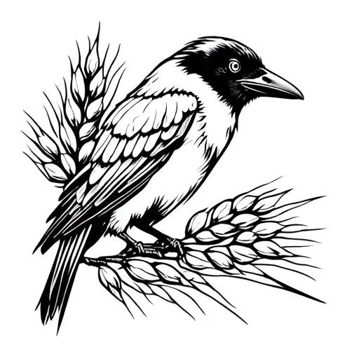 Crow With Barley Grains