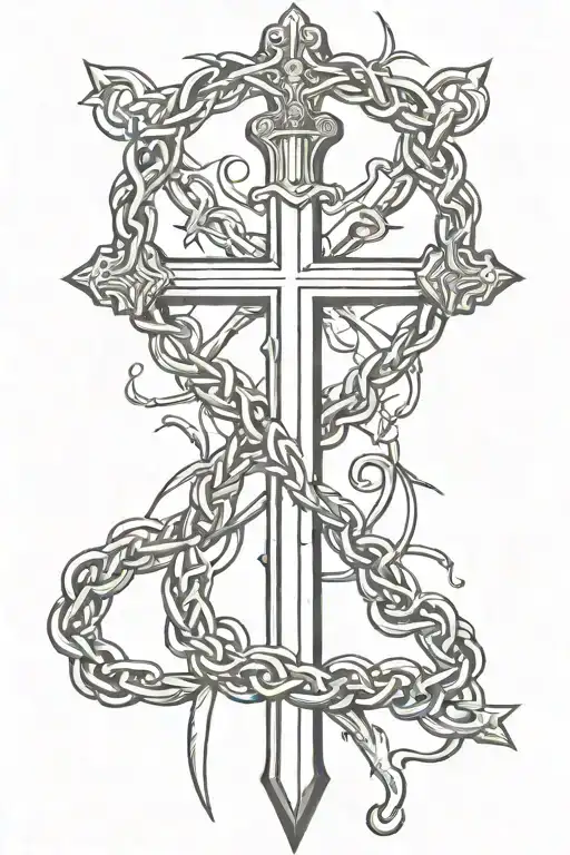 Christian Cross As A Sword With A Crown Of Thorns