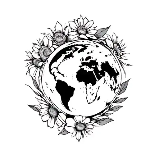 Tattoo Of Goddess Gaia Holding Planet Earth With Flowers Around