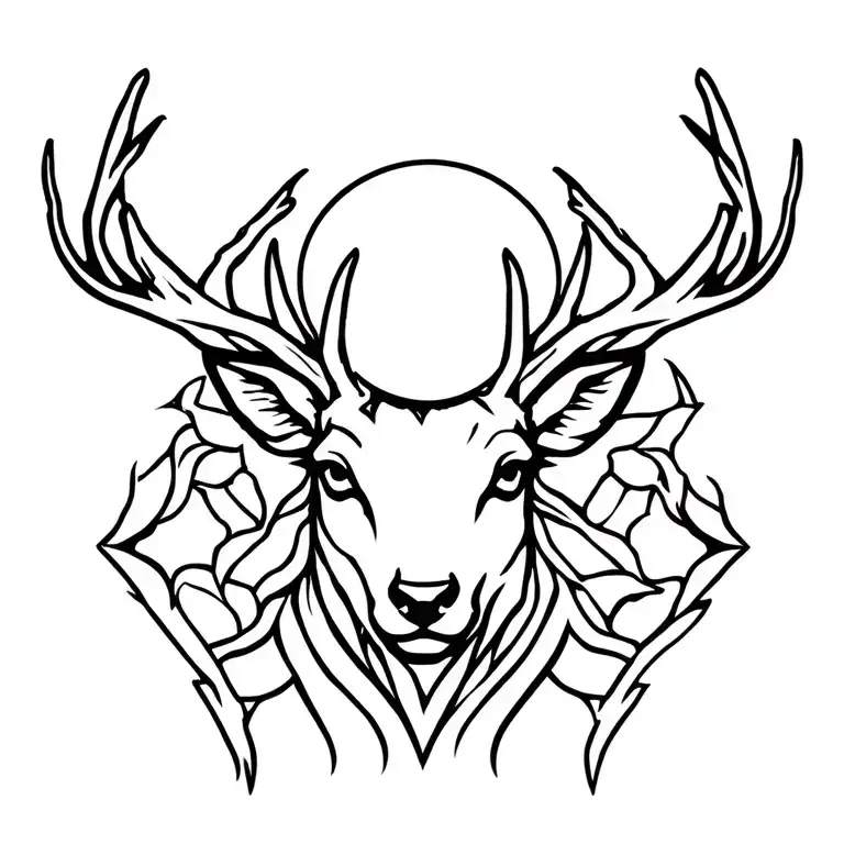 Head Of White Deer With A Full Moon On Head