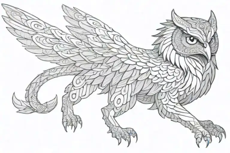 Combine A Gryphon And An Owl In A Unique And Intricate Design