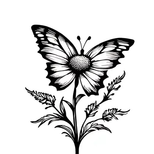 Butterfly Sunflower Vine Intertwined