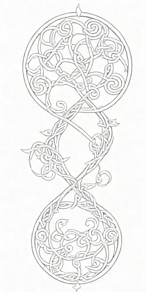 Celtic Knot Intertwined Vines Surrounding Sun Setting