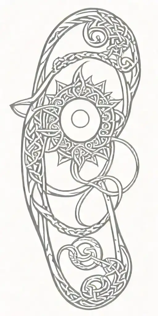 Celtic Knot Design With Sun And Moon Surrounded