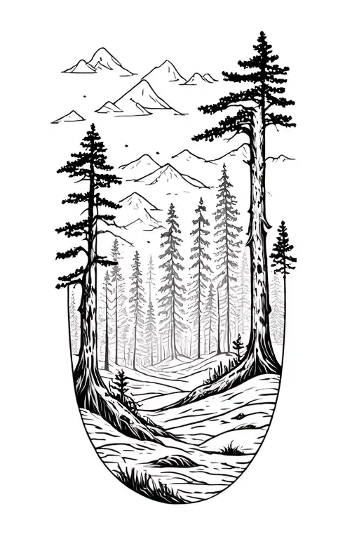 Fine Line Tattoo Work With Forest Theme