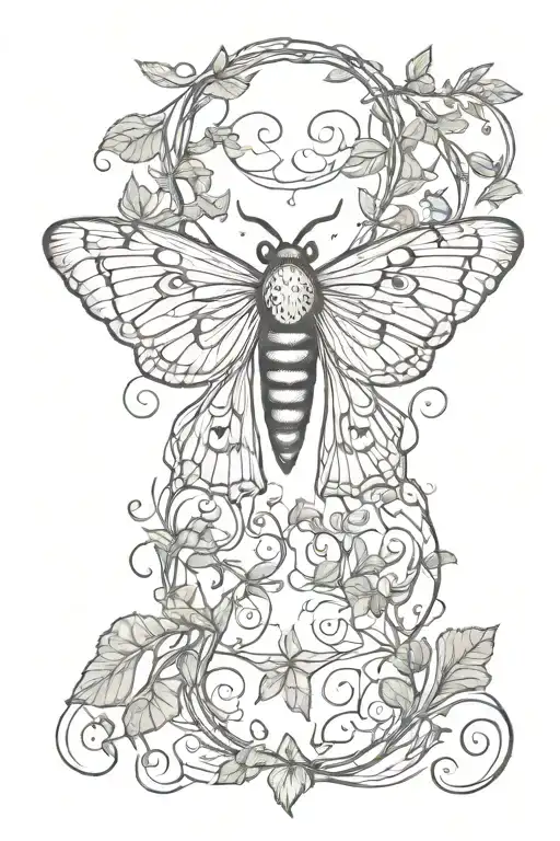 Death Moth With Vines In Positive And Negative Space