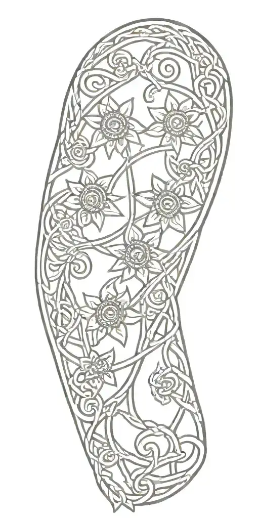 Celtic Knot Design With Sun And Flowers Intertwined
