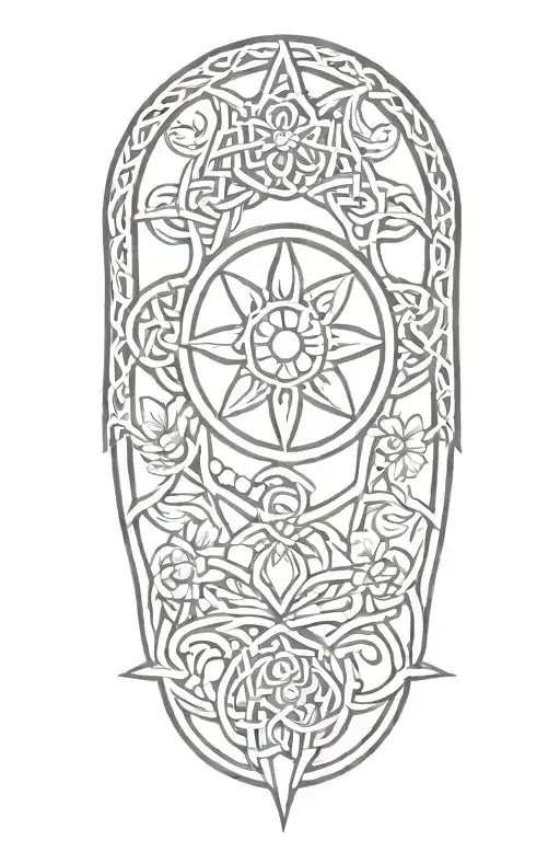 Celtic Knot Design With Sun And Flowers Intertwined