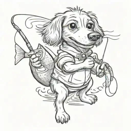 Weeny Dog Holding A Fishing