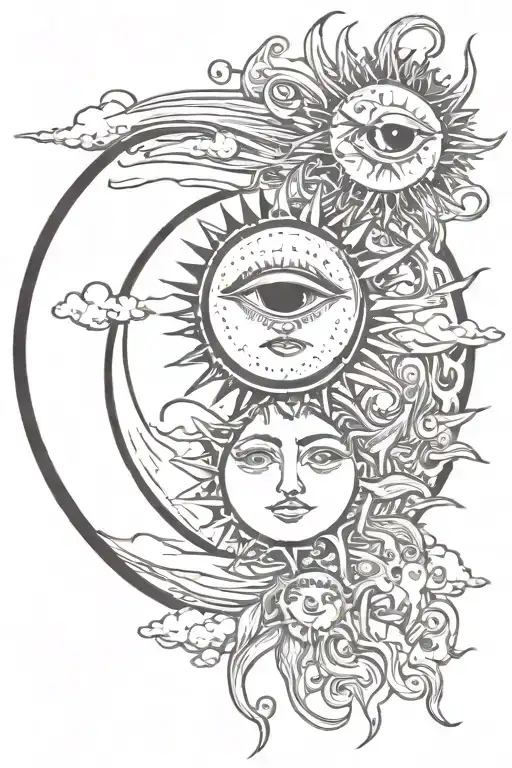Sun And Moon With Eye In The Midddle
