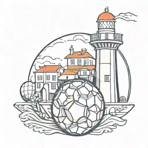 A Stylized Soccer Ball With Aveiro's Iconic Lighthouse Incorporated Into The Design