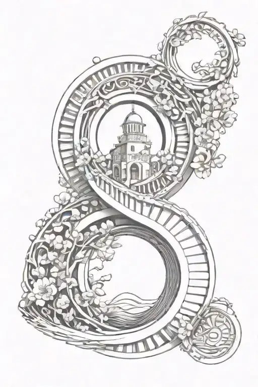 Enso Ring Intertwined With A Winding Staircase Representing Growth And Progress