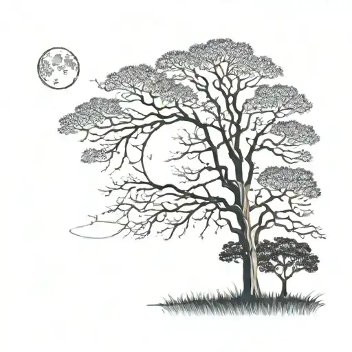 Three Trees And Moon Within A Rectangle Frame