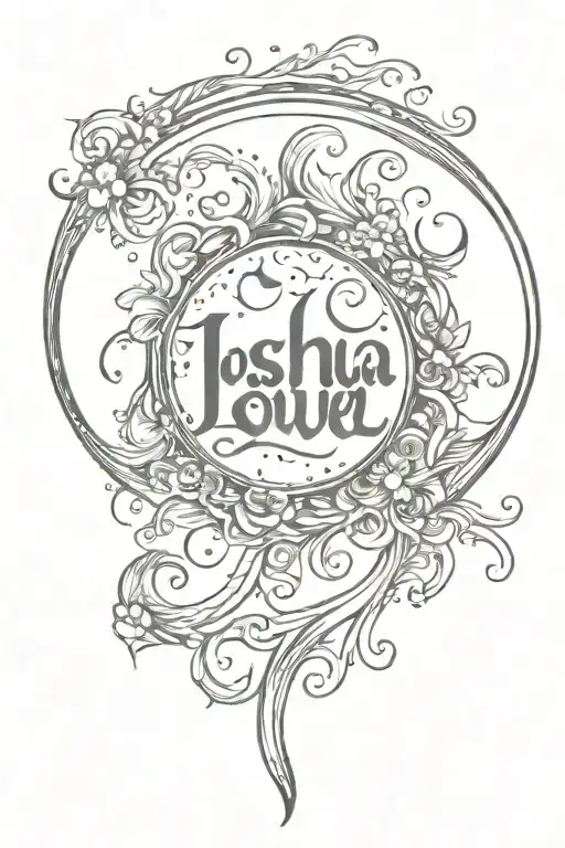 Joshua Script Tattoo Design Incorporating The Moon And Love