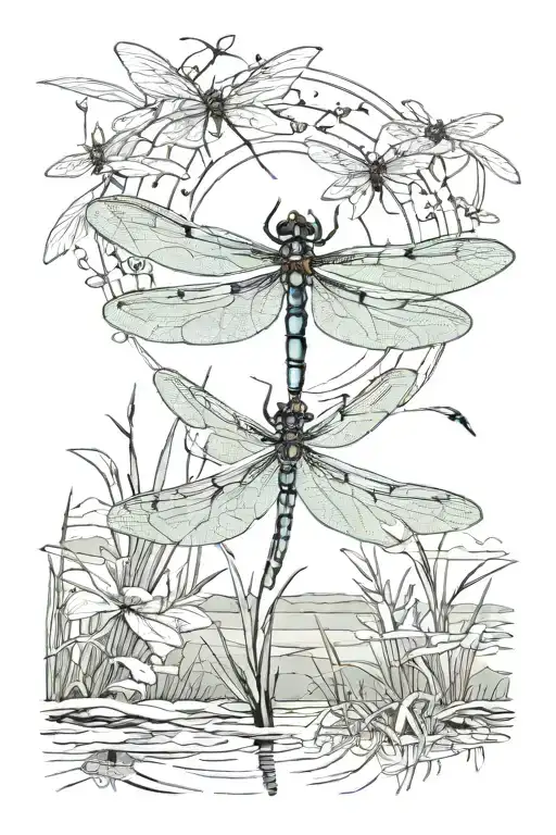 Dragonfly Flying With Marsh Scenery Capturing The Beauty