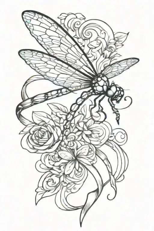 Dragonfly Flying Eaturing A Cancer Awarness Ribbon As Part Of The Design