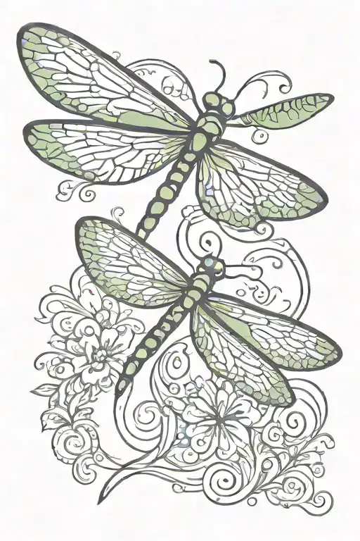 Dragonfly Flying Featuring A Cancer Awarness Ribbon As Part Of The Design