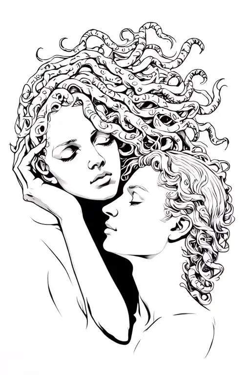 Medusa Woman Holding Man's Head