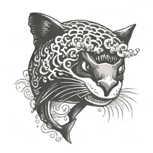 Very Dark Old School Shark With Japanese Style Waves