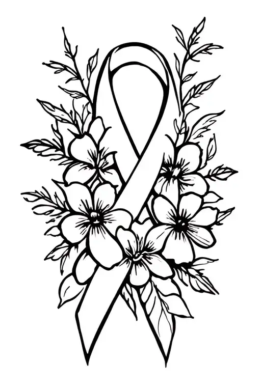 Breast Cancer Ribbon Wit Flowers