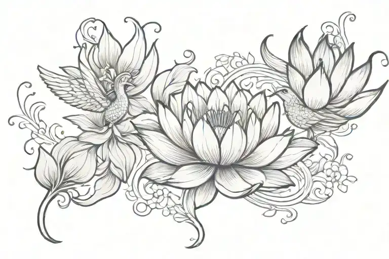 Phoenix And Lotus Flower