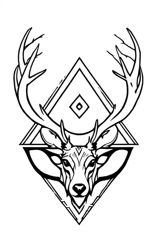 Deer Head Surrounded Triangle Aztec Soft Look Spirituality Nature Moon