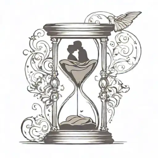 Hourglass Containing A Heart And A Silhouette Of A Couple Kissing