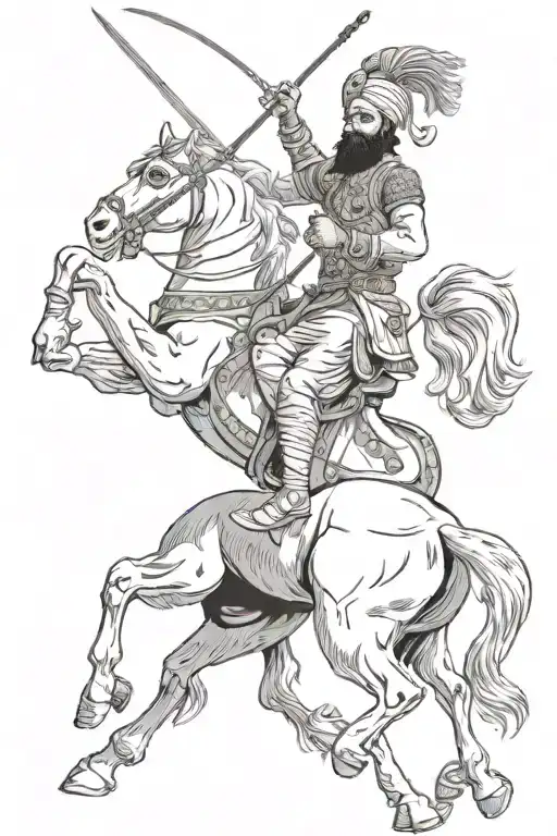 Sikh Warrior Wielding A Spear Riding A Rearing Horse