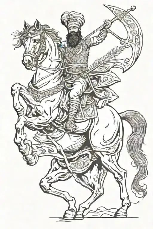 Sikh Warrior Wielding A Spear Riding A Rearing Horse