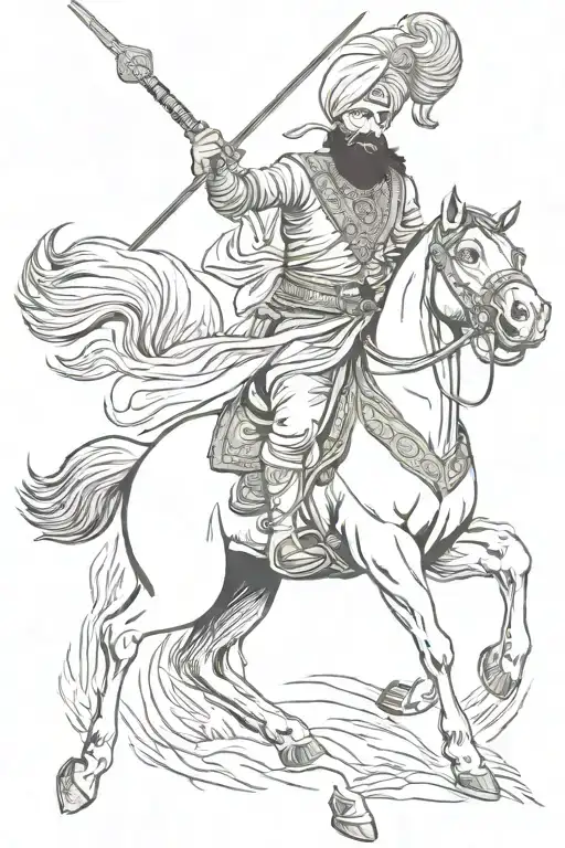 Sikh Warrior Wielding A Spear Riding A Rearing Horse