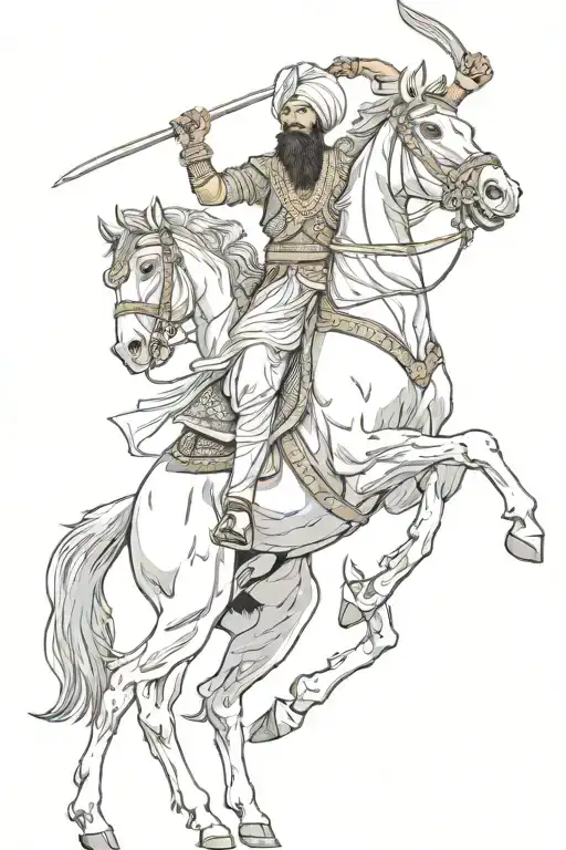 Sikh Warrior Wielding A Spear Riding A Rearing Horse