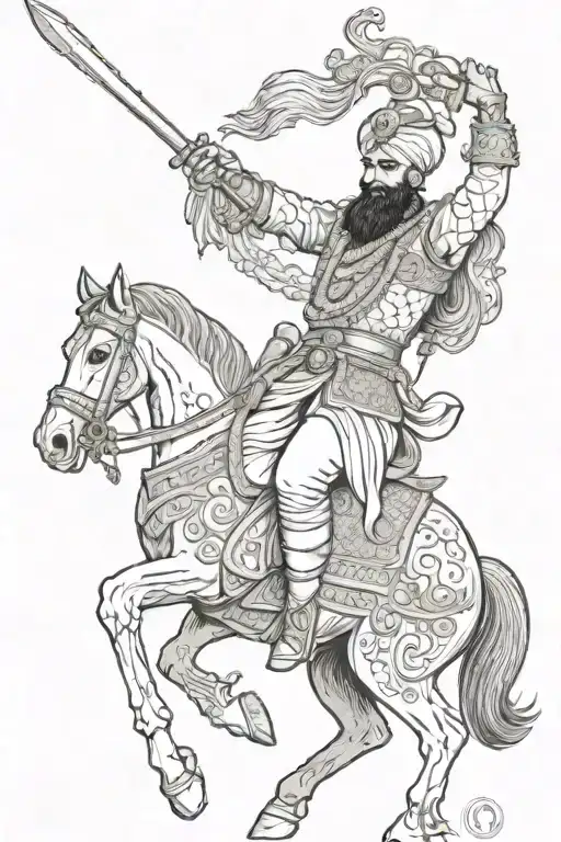 Sikh Warrior Wielding A Spear Riding A Rearing Horse