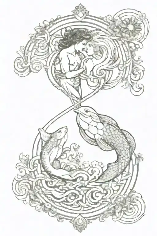 Aquarius And Pisces Sign Mixed Together Symbolizing The Client's Love